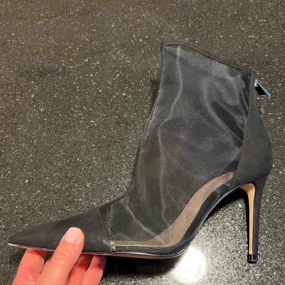 Zara NWOT Black Mesh Net Pointed Toe High Heel Booties Ankle Boots - Picture 7 of 10